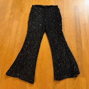Express Black Sequin Flare Super High Rise Pants Size Large